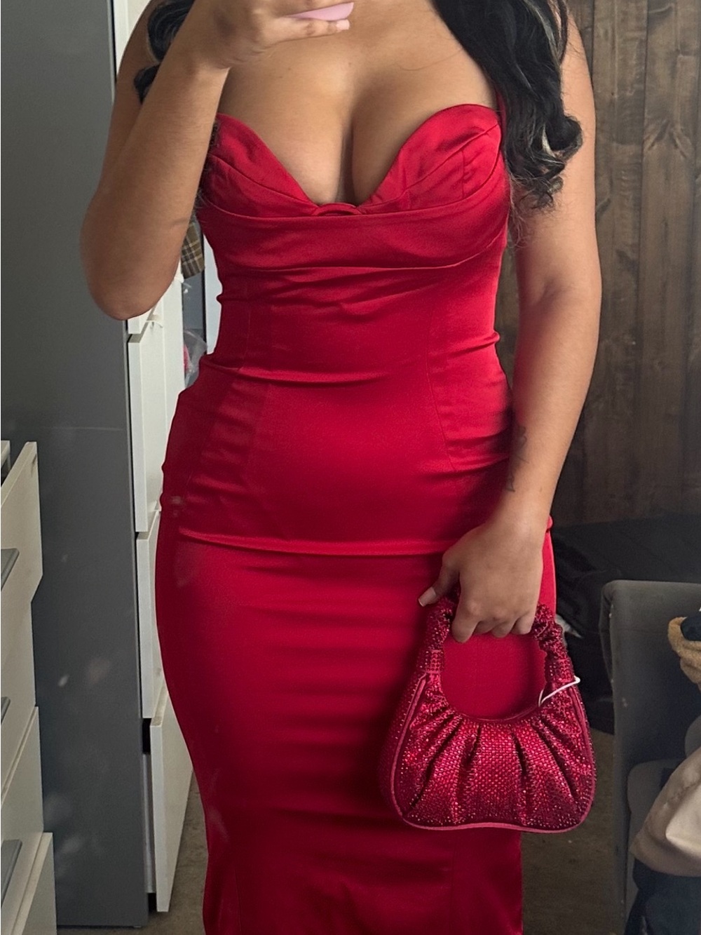 Oh Polly Red Satin Midi Dress